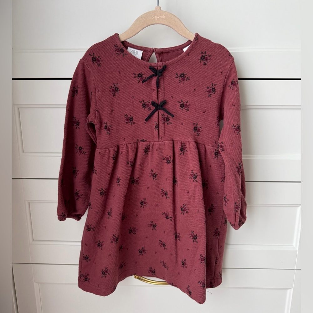 Zara Floral Print Long Sleeve Dress with Black Bows